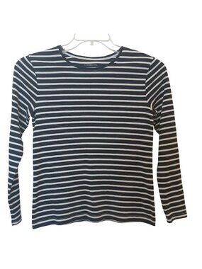 Croft & Barrow Womens PS Navy White Striped Long Sleeve Classic Tee #I-1